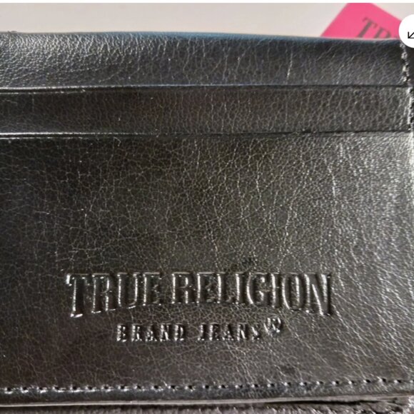 True Religion Mens Wallet Bifold Black Horseshoe Gold Logo Genuine Leather RFID - Picture 9 of 13